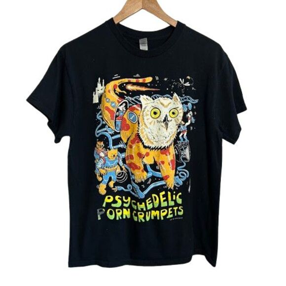 Psychedelic Porn Crumpets T Shirt Mens M Owl Cat Supergunz - Picture 1 of 6